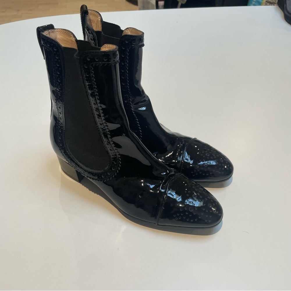 Tod's Shiny Black Patent Ankle Booties